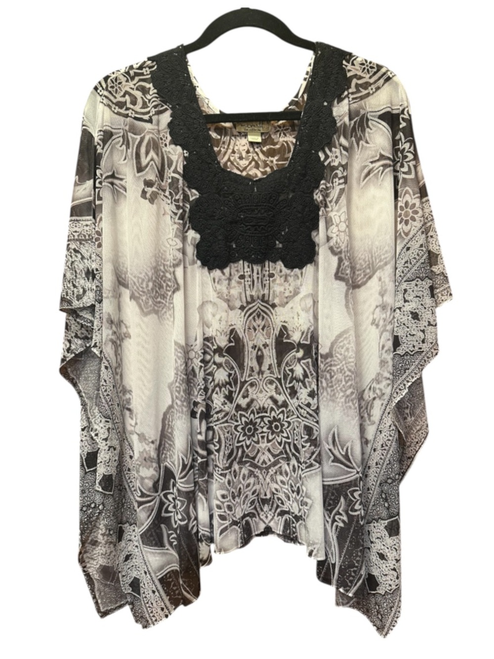 ONE WORLD Black & White Boho Tunic with Crochet Neckline